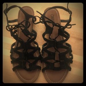 Black suede strapped sandals